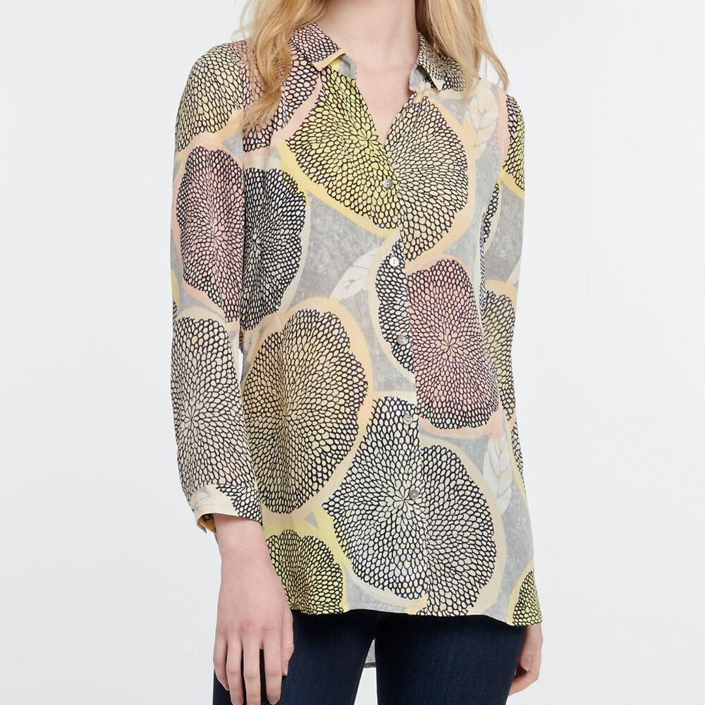 Nic Zoe S Lightweight Buttoned Top Citrus Abstract Floral Workwear Statement